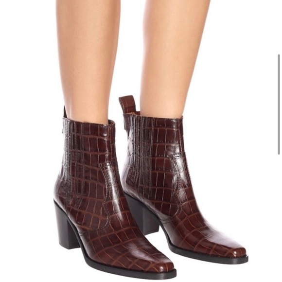 Ganni Croc-effect leather ankle boots - Picture 3 of 6